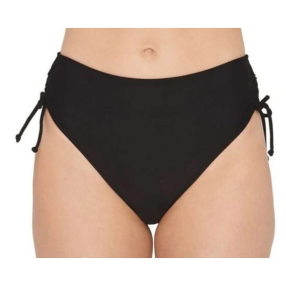 Arizona Jean Co High Waist Shirred Tie Side Bikini Swim Bottom Black Lg - Picture 5 of 10